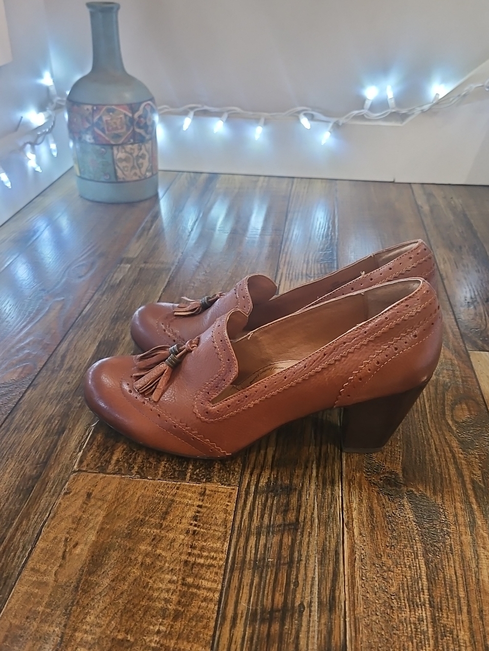 Sofft Brown Leather Heeled Tassel Loafer Business Casual